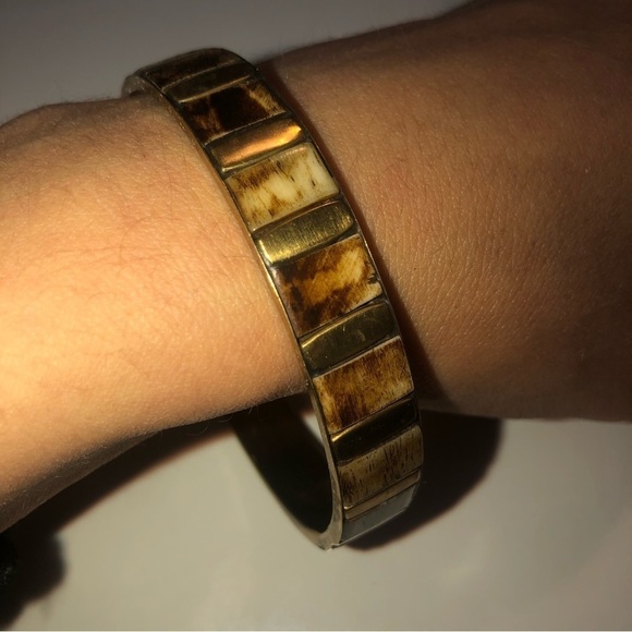 VTG Bone Inlay Brass Bangle 8.2” / 2.6” - Picture 1 of 5